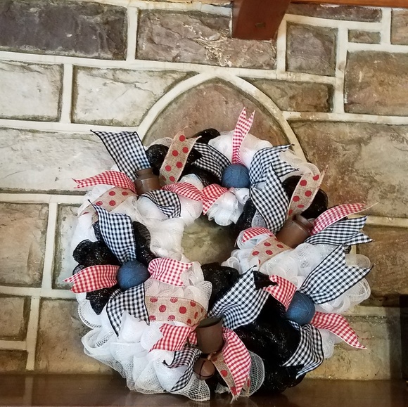 Other - 🐄 HANDMADE COUNTRY HOLSTEIN COW DECO MESH WREATH